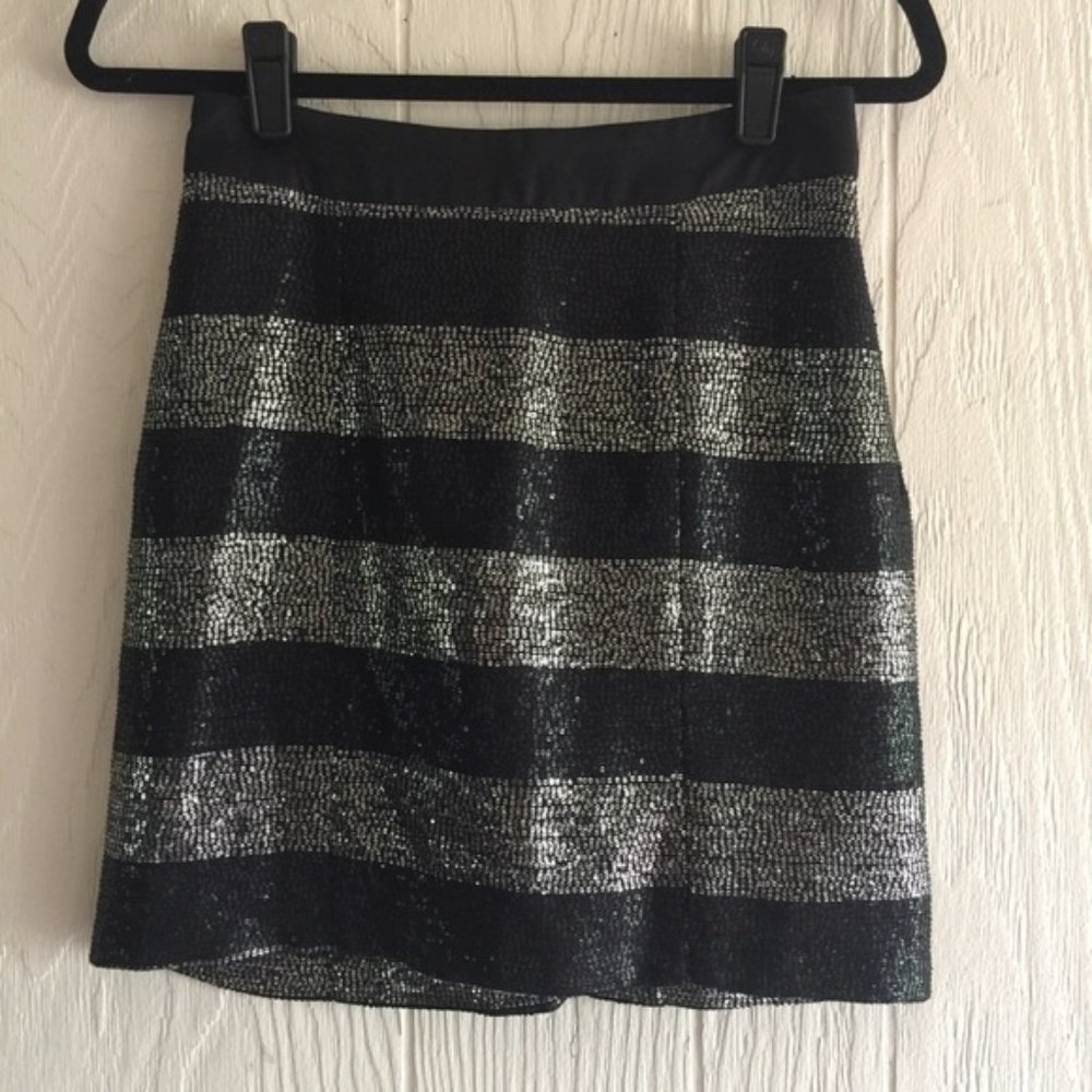 WREN Black & Silver Sequin Striped Mini Skirt